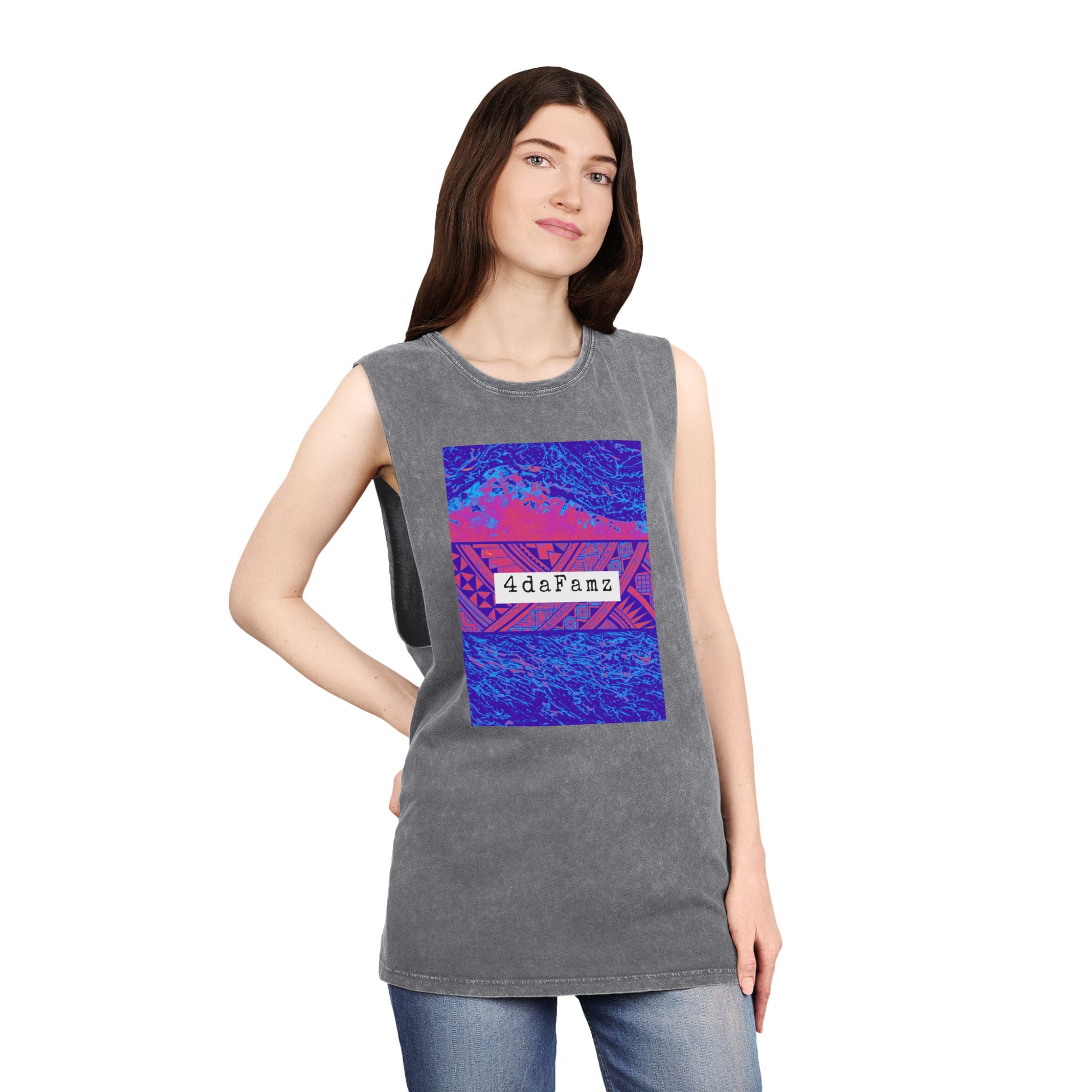 4daFamz Unisex Stonewash Tank Top with Vibrant Graphic, Casual Summer Wear, Beach Essential, Unique Gift, Festival Outfit