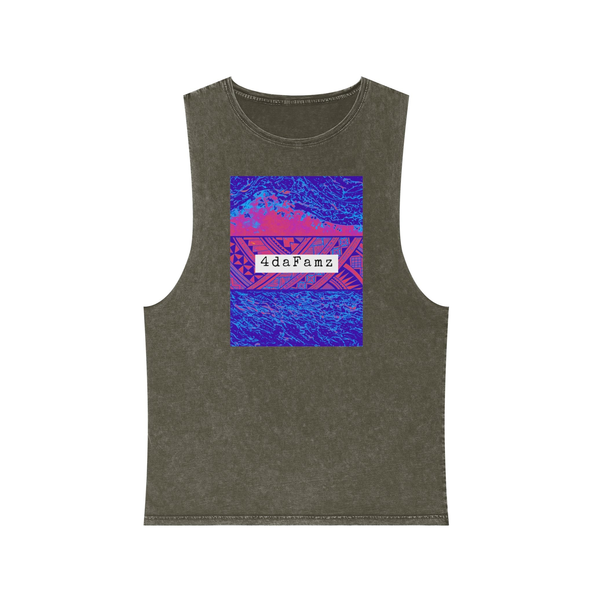 4daFamz Unisex Stonewash Tank Top with Vibrant Graphic, Casual Summer Wear, Beach Essential, Unique Gift, Festival Outfit