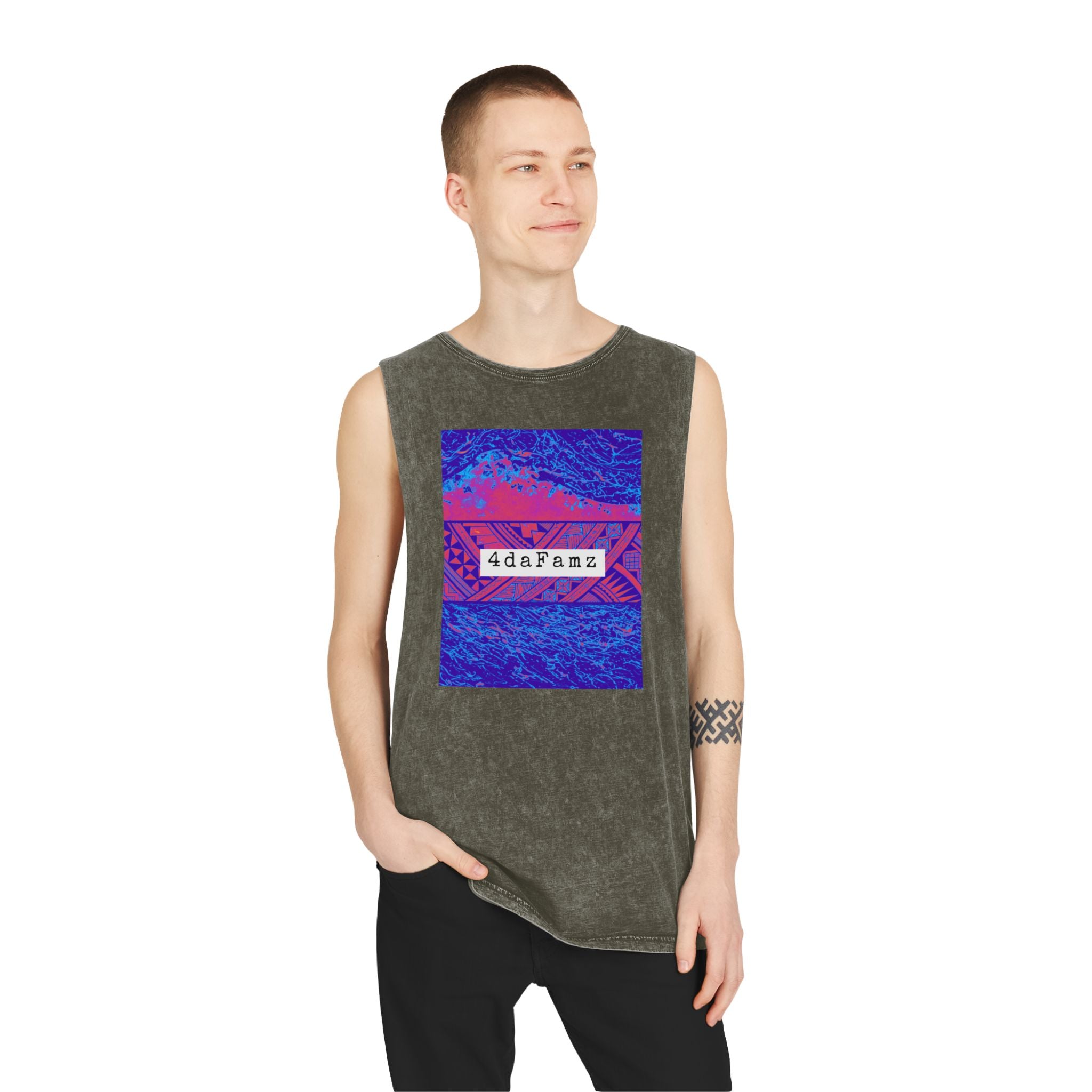 4daFamz Unisex Stonewash Tank Top with Vibrant Graphic, Casual Summer Wear, Beach Essential, Unique Gift, Festival Outfit