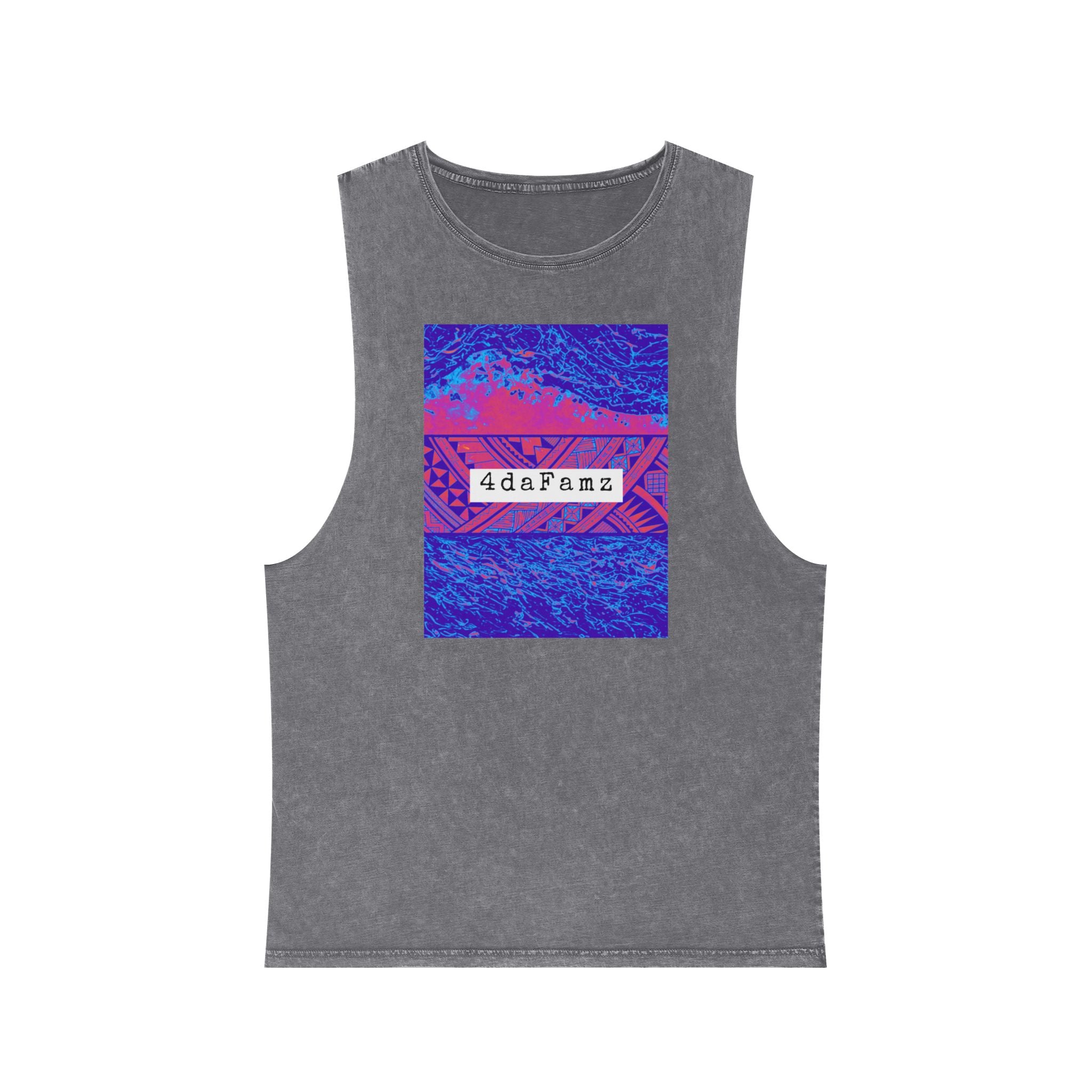 4daFamz Unisex Stonewash Tank Top with Vibrant Graphic, Casual Summer Wear, Beach Essential, Unique Gift, Festival Outfit