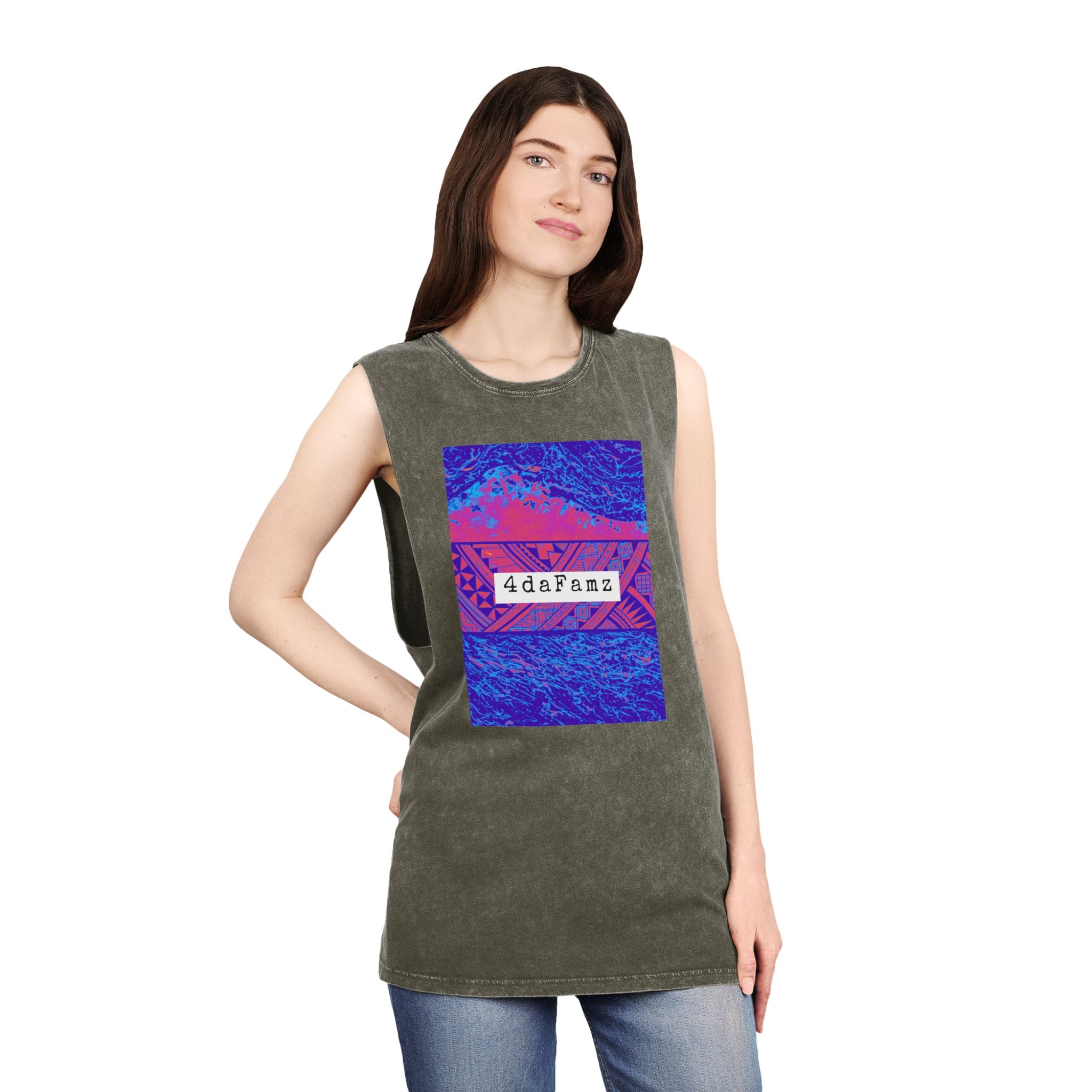 4daFamz Unisex Stonewash Tank Top with Vibrant Graphic, Casual Summer Wear, Beach Essential, Unique Gift, Festival Outfit