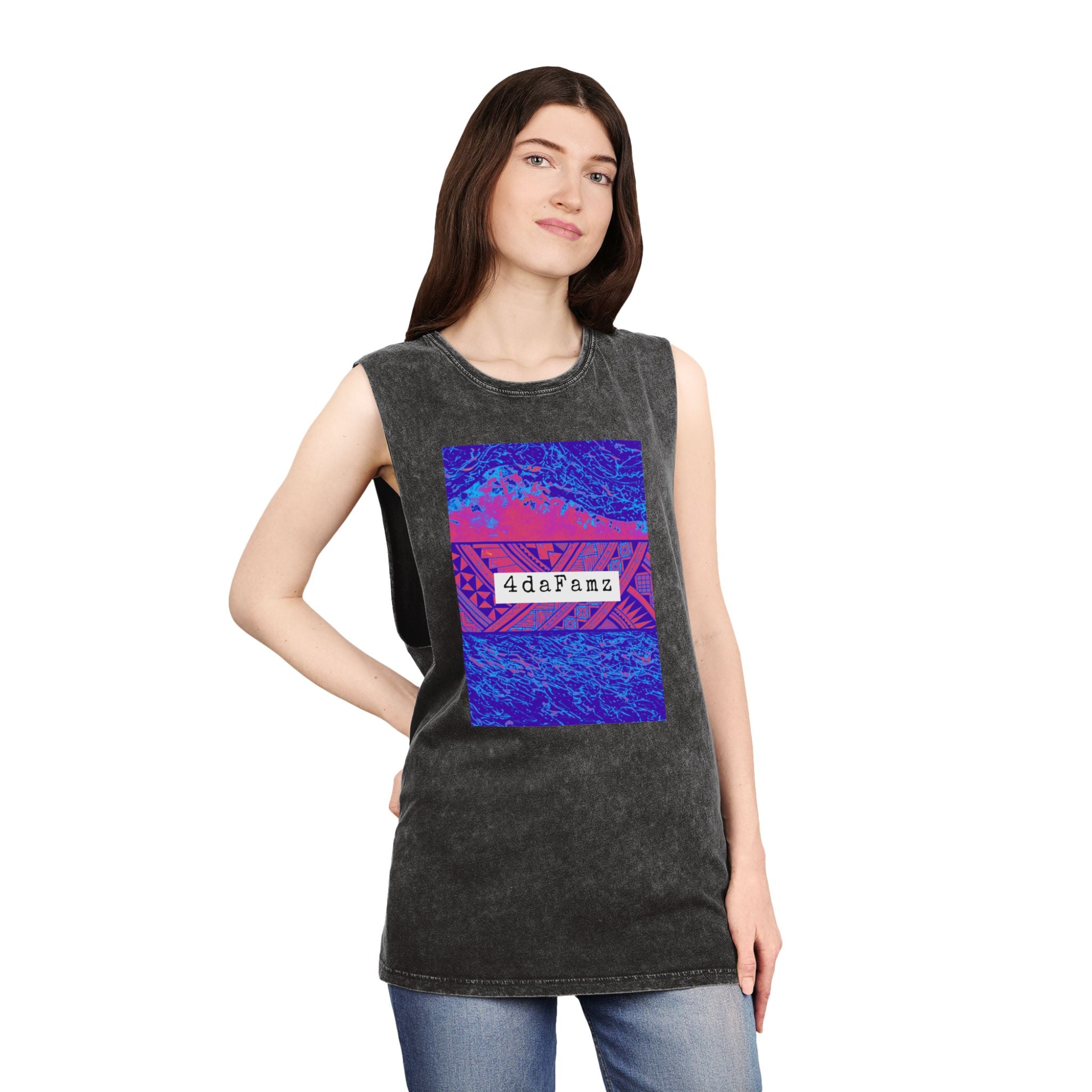 4daFamz Unisex Stonewash Tank Top with Vibrant Graphic, Casual Summer Wear, Beach Essential, Unique Gift, Festival Outfit